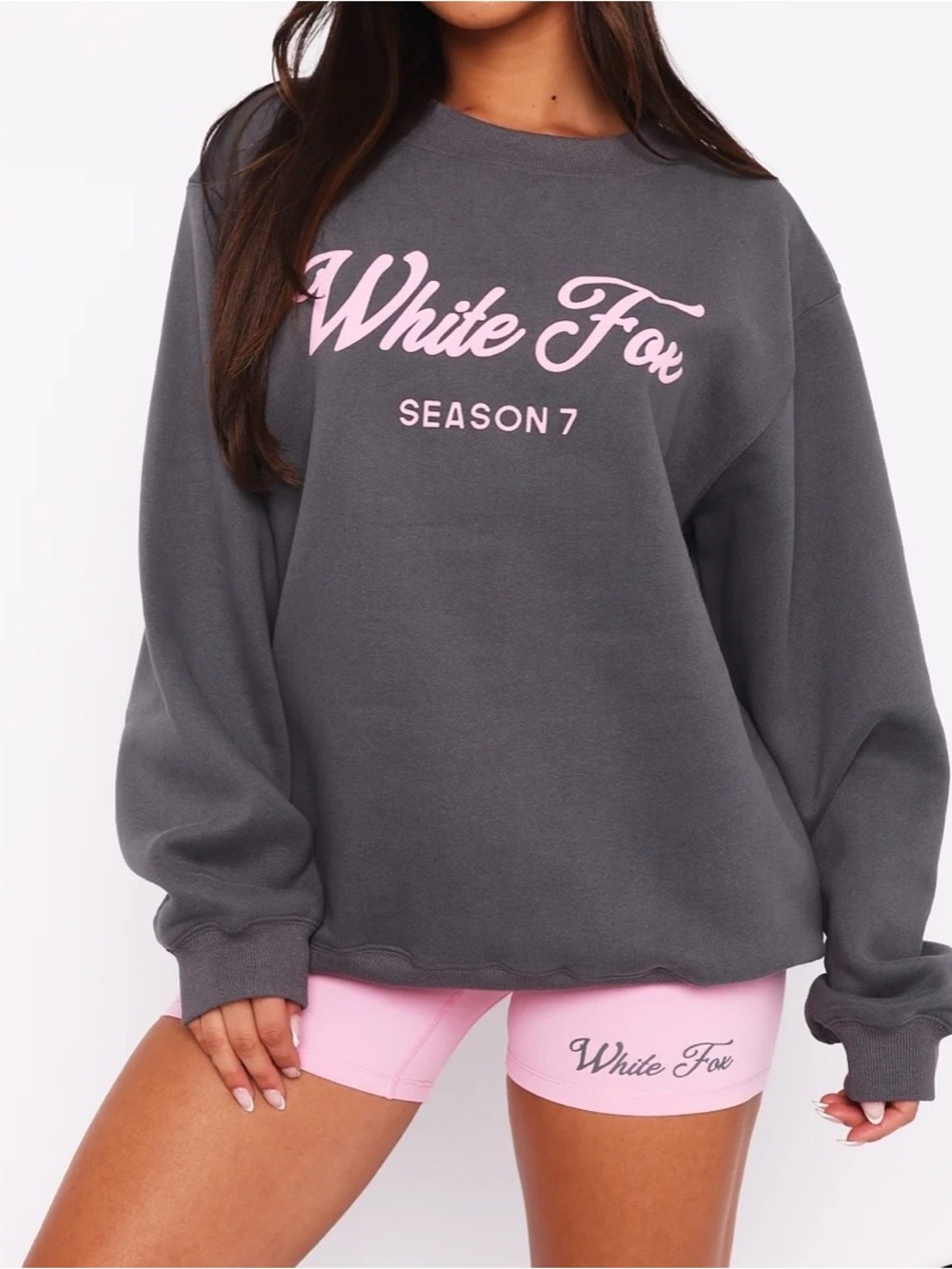 Women's Gray Crewneck Sweatshirt with Pink Logo
